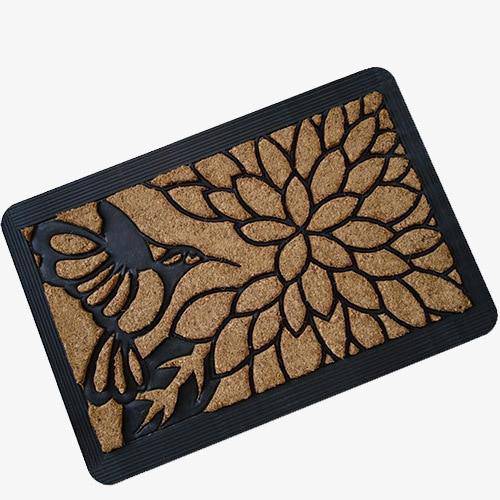 Paillasson rectangle dessin oiseau et feuilles aux bordures arrondies - vue 2 sur 2