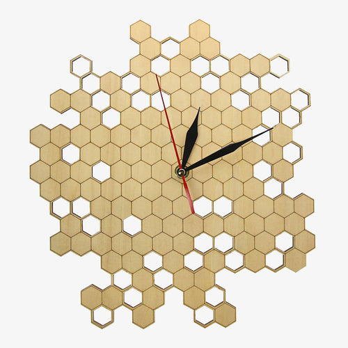 Horloge murale en bois avec alvéoles hexagonales 30cm Nature
