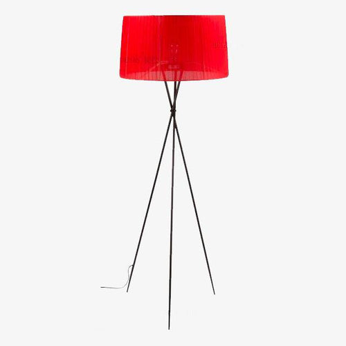 Lampadaire avec pieds croisés et abat jour en tissu rouge Nordic