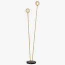 Lampadaire design avec deux branches doré et boules en verre