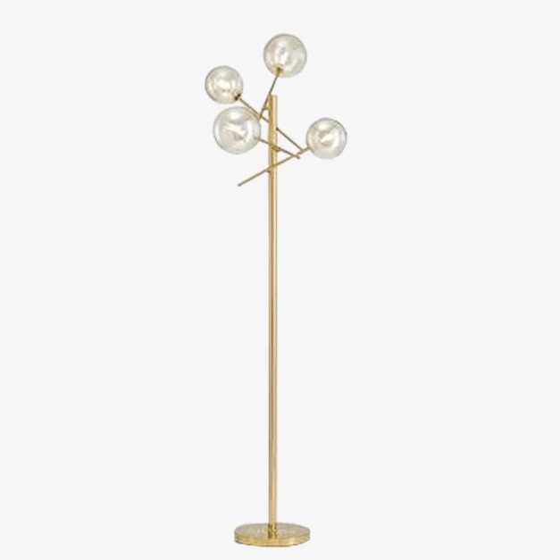 Lampadaire design LED doré avec branches et boules de verre Rotated