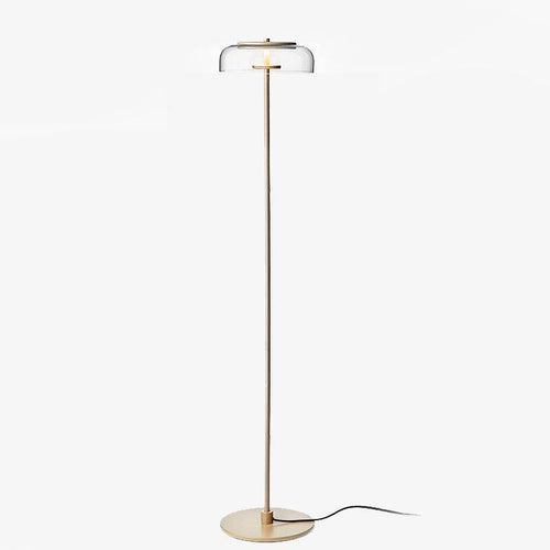 Lampadaire doré avec abat-jour en verre arrondi