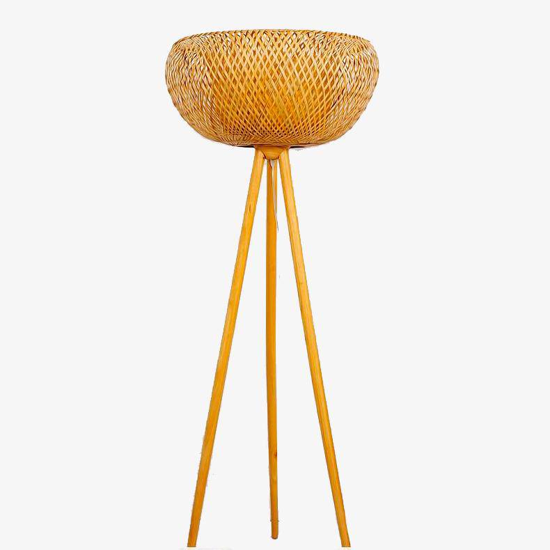 Lampadaire tripode avec abat-jour en bambou Asia