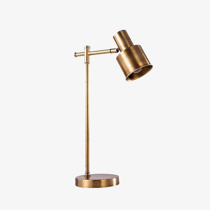 Lampe à poser design LED en métal doré avec abat-jour cylindrique