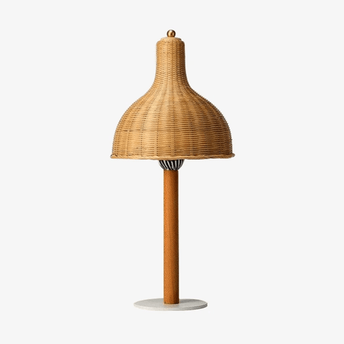 Lampe à poser LED avec abat-jour en rotin de plusieurs formes