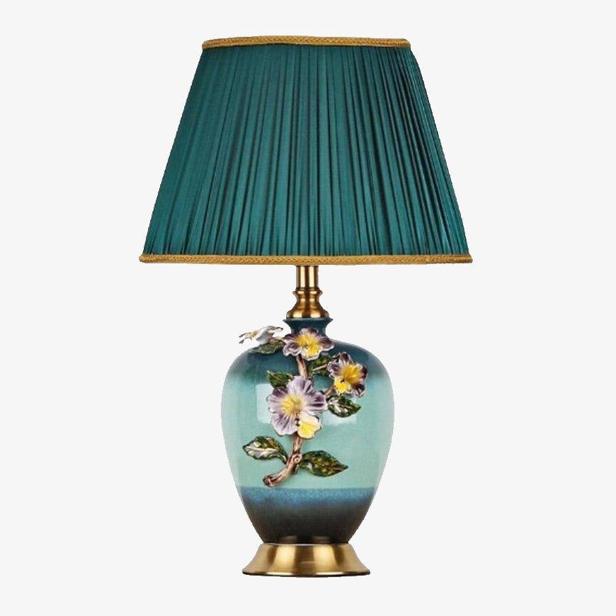 Lampe à poser LED en céramique et fleurs avec abat-jour coloré style Japonais