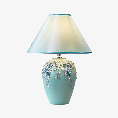 Lampe de chevet à poser avec abat-jour et base fleuri colorée