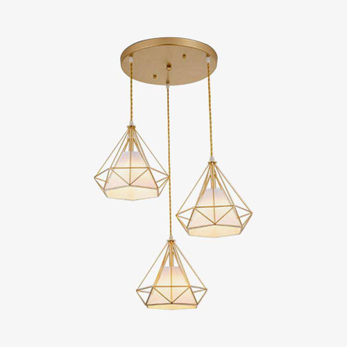 Lustre à suspensions à cages coniques dorées