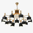 Lustre design doré à LED et lampes noires ou blanches Foyer