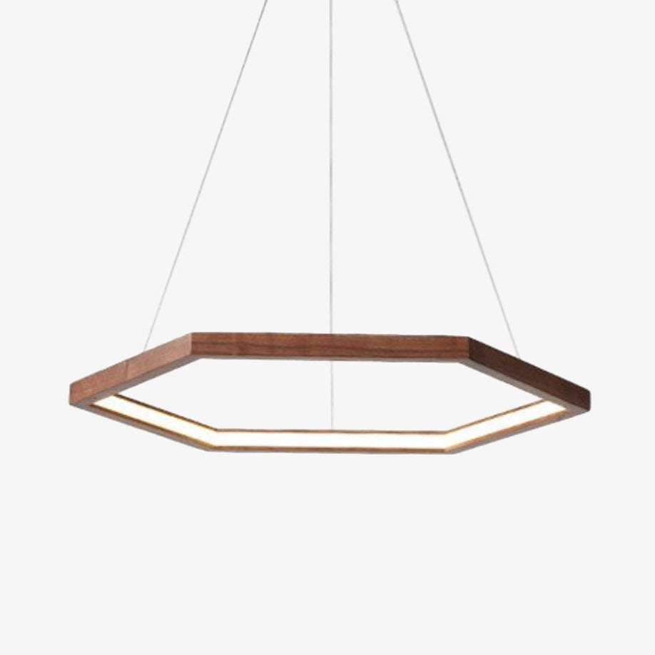 Lustre design en bois hexagonal à LED - vue 4 sur 5