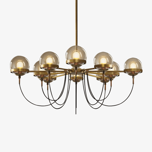 Lustre design industriel doré avec boule en verre