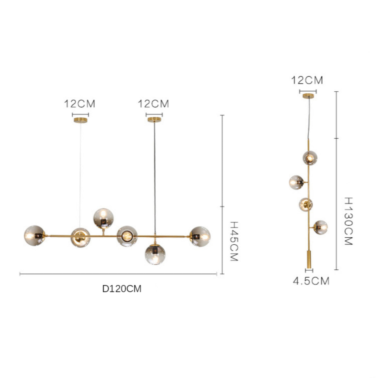 Lustre design LED en métal avec plusieurs boules en verre rétro - vue 6 sur 6