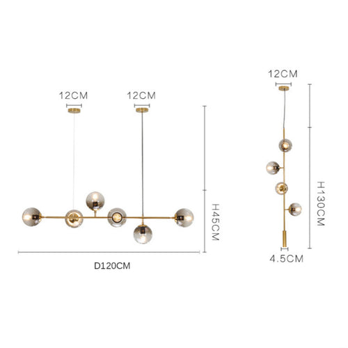 Lustre design LED en métal avec plusieurs boules en verre rétro