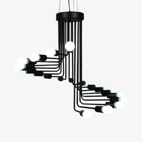 Lustre design noir avec plusieurs branches en forme d'escalier