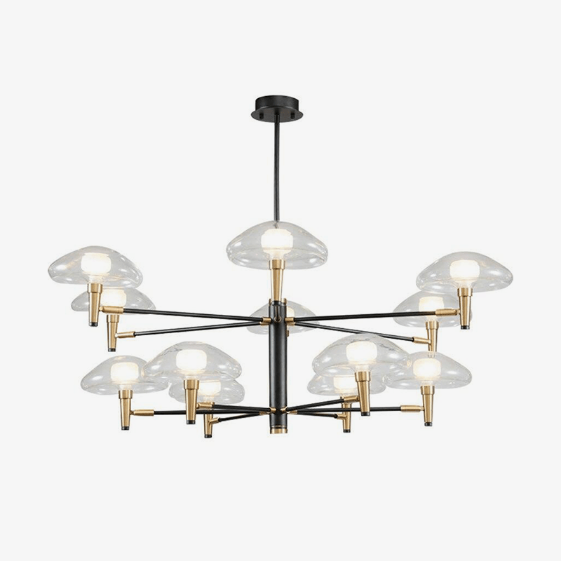 Lustre design noir et doré avec lampes en verre Light