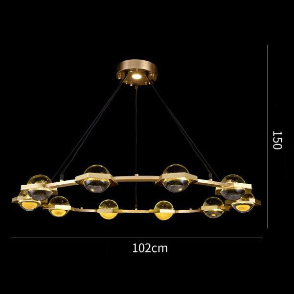 Lustre moderne luxe circulaire en cuivre et cristal Pryccilia