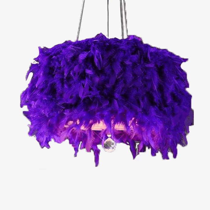 Lustre rond en plumes colorées