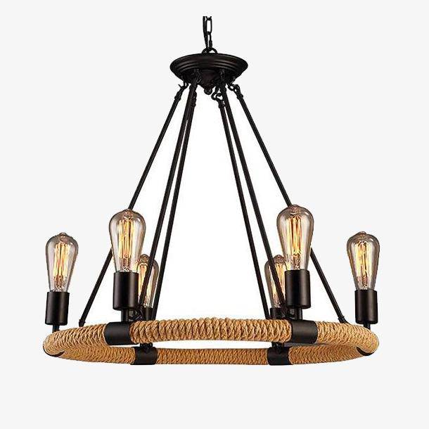 Lustre rustique avec corde et bras métaliques - vue 2 sur 5
