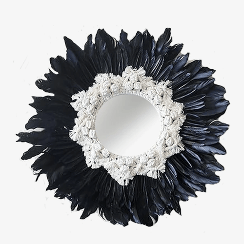 Miroir décoratif mural rond à plumes noires et blanches Modern