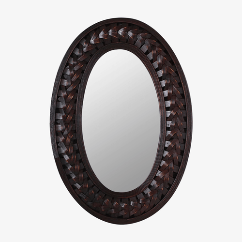 Miroir mural décoratif ovale en bois foncé tressé