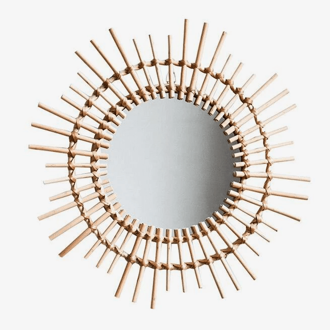 Miroir mural décoratif rond en rotin doré Rattan