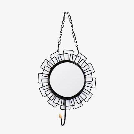 Miroir mural décoratif suspendu rond noir Nordic