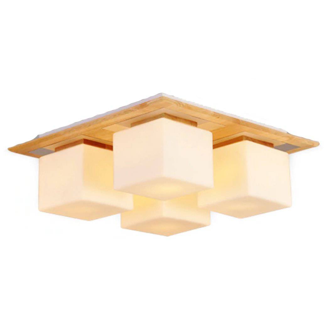 Plafonnier design en bois avec lampes rectangles - vue 3 sur 3