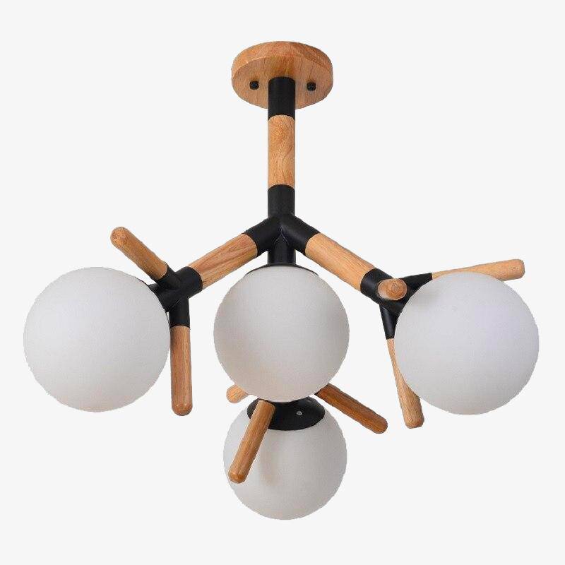 Plafonnier en bois et verre à branches style molécules - vue 2 sur 8