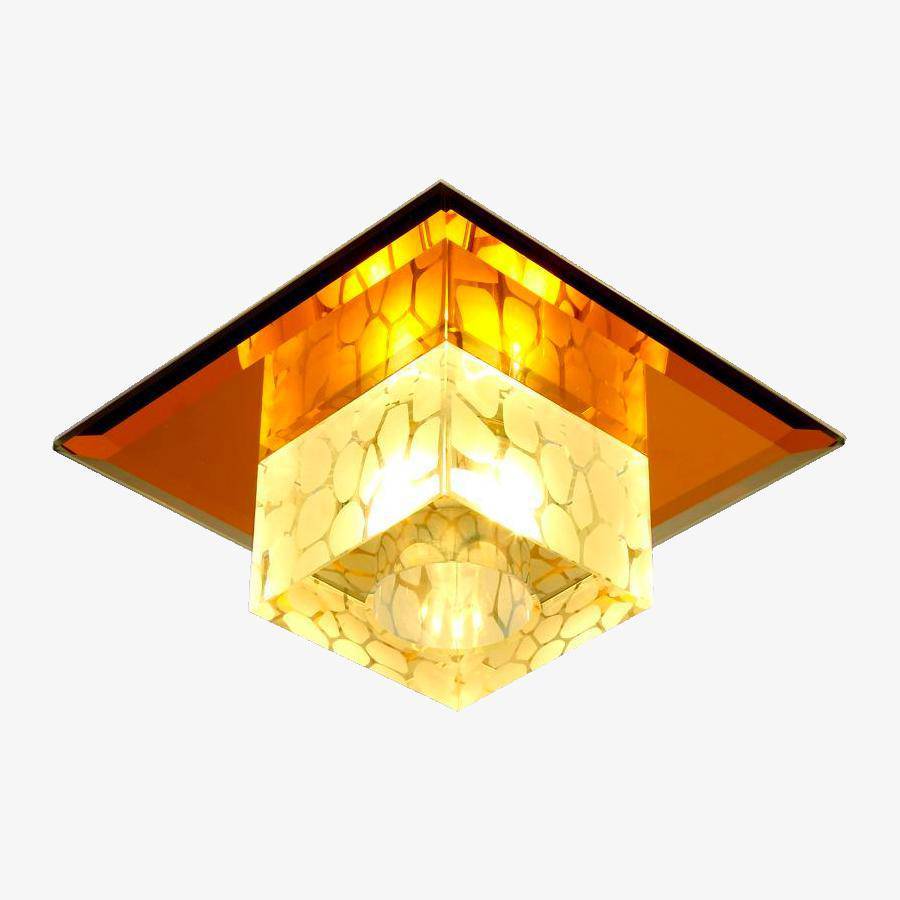 Plafonnier LED en cristal cubique et base chromée - vue 2 sur 7