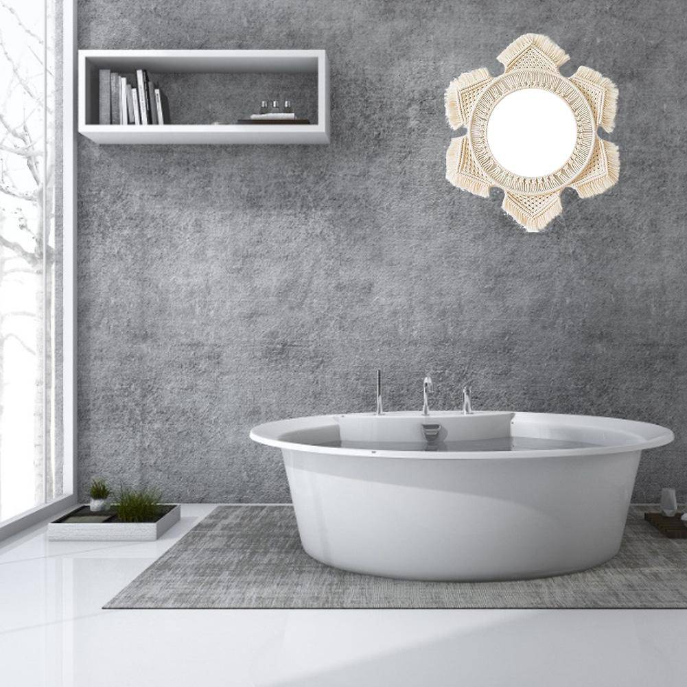 Miroir mural rond en tissu beige hexagonal Bohemian - vue 6 sur 6
