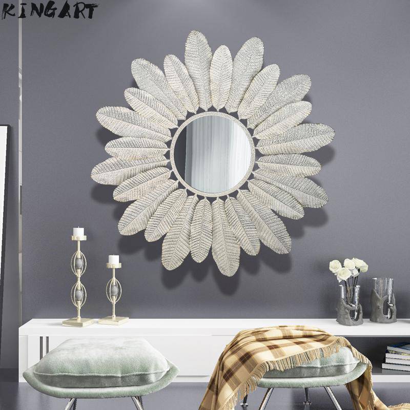 Miroir mural rond avec plumes blanches Decoration - vue 3 sur 8