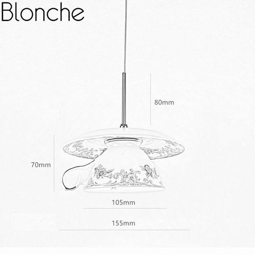 Suspension LED tasse en céramique avec détails fleuris