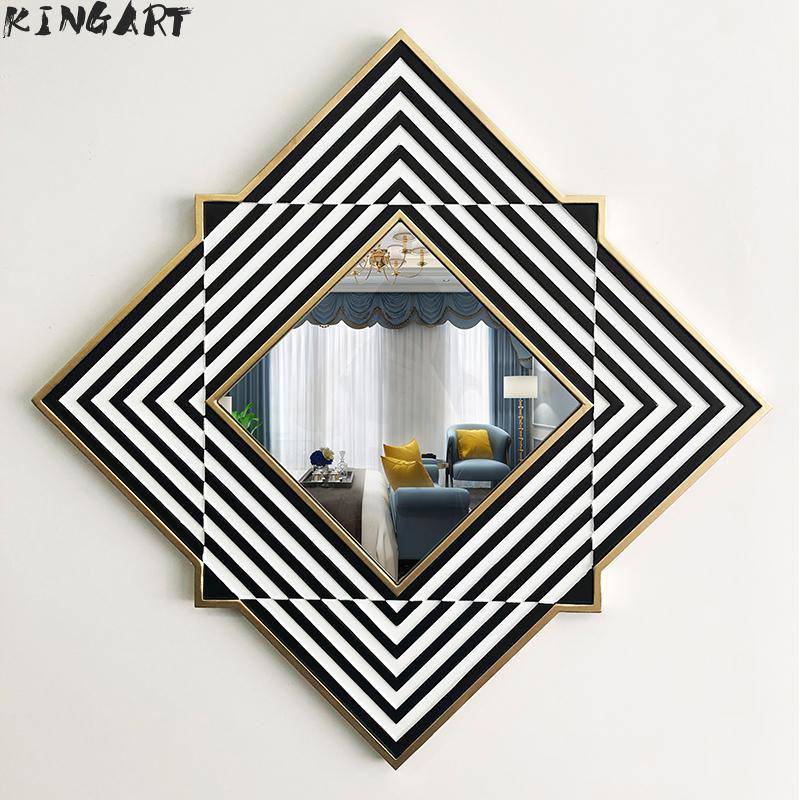 Miroir mural en losange et bandes noires et blanches en bois Frame - vue 4 sur 9