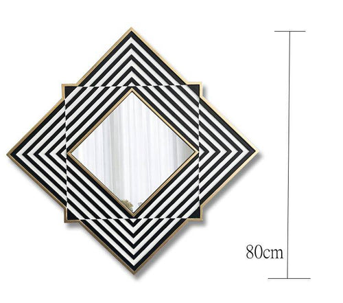 Miroir mural en losange et bandes noires et blanches en bois Frame