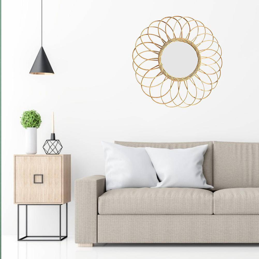 Miroir mural rond en rotin en forme de rosace Macrame