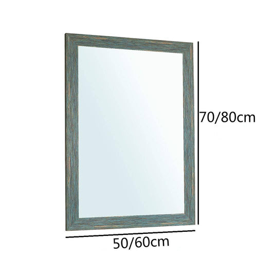 Miroir mural rectangulaire avec cadre bleu retro industriel