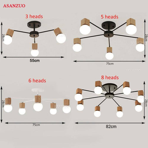 Plafonnier LED en bois et métal à une ou plusieurs lampes