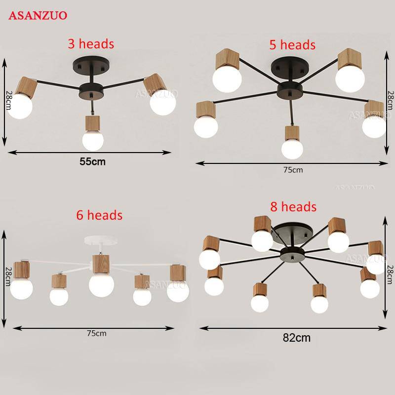 Plafonnier LED en bois et métal à une ou plusieurs lampes