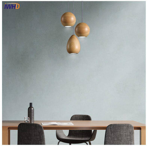 Suspension LED design boule en bois vintage
