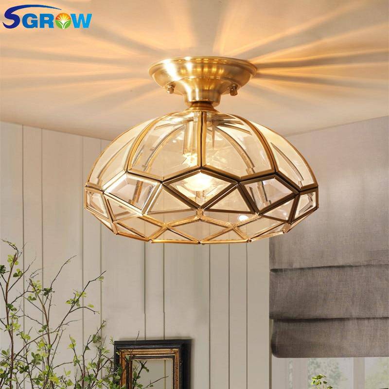 Plafonnier LED rustique doré en verre Sgrow - vue 3 sur 6
