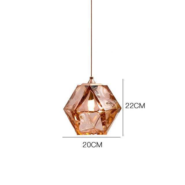 Suspension design diamant coloré en verre cristal - vue 6 sur 10