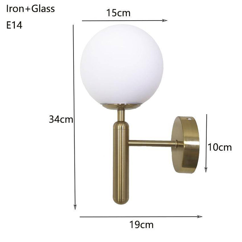 Applique murale moderne LED avec boule en verre et support cylindrique Sconce