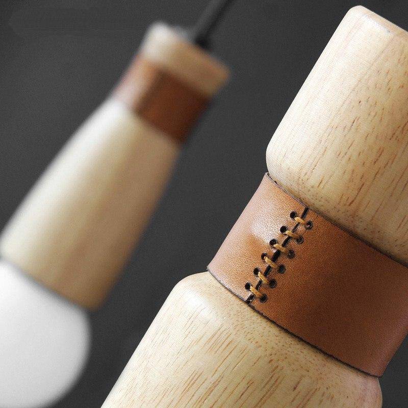 Suspension LED de formes cylindriques en bois avec bracelet simili cuir - vue 9 sur 11