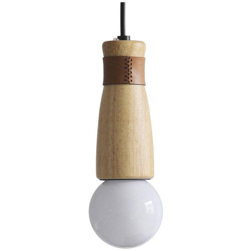 Suspension LED de formes cylindriques en bois avec bracelet simili cuir - vue 8 sur 11