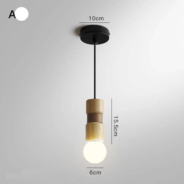 Suspension LED de formes cylindriques en bois avec bracelet simili cuir - vue 4 sur 11