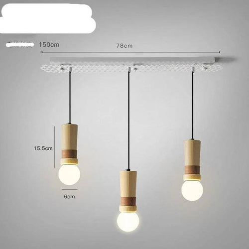 Suspension LED de formes cylindriques en bois avec bracelet simili cuir