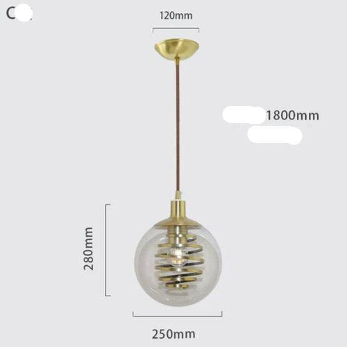 Suspension design en verre avec spirale dorée