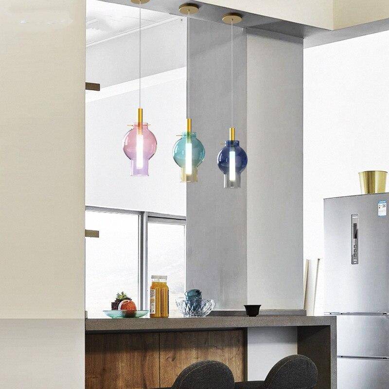 Suspension design boule en verre coloré à LED - vue 9 sur 10