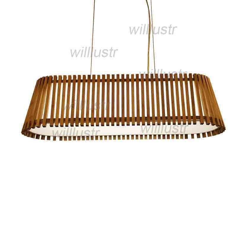 Lustre LED long avec barres en bambou - vue 5 sur 6