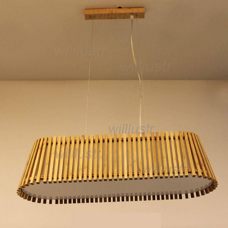 Lustre LED long avec barres en bambou - vue 4 sur 6